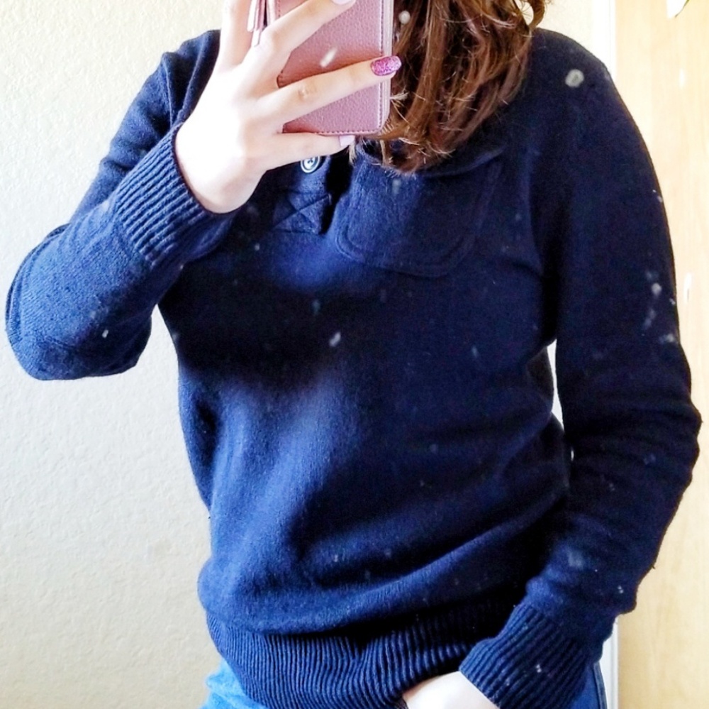 Gap Navy Blue Wool Button Down Collared Sweater - image 3